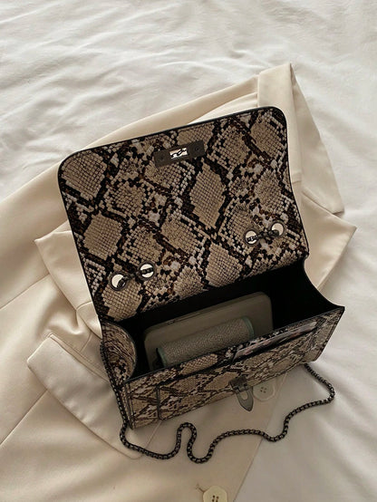 1pc Minimalist Fashion Indentation Diamond Shape Square Bag Lock Closure Flap Opening Metal Chain Shoulder Bag Suitable For Women's Daily Casual Use