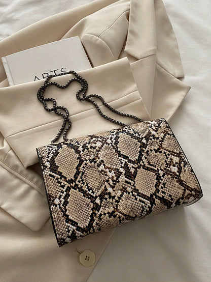 1pc Minimalist Fashion Indentation Diamond Shape Square Bag Lock Closure Flap Opening Metal Chain Shoulder Bag Suitable For Women's Daily Casual Use