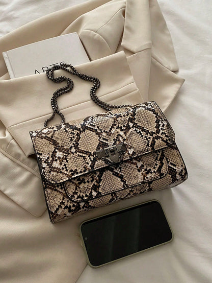 1pc Minimalist Fashion Indentation Diamond Shape Square Bag Lock Closure Flap Opening Metal Chain Shoulder Bag Suitable For Women's Daily Casual Use