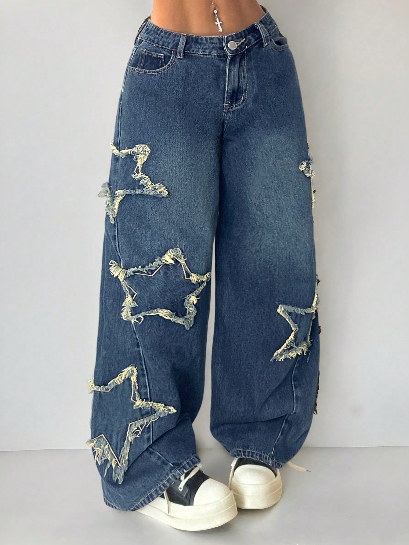 Coolane Women's Rapper Athleisure Grunge Star Pattern Washed Jeans