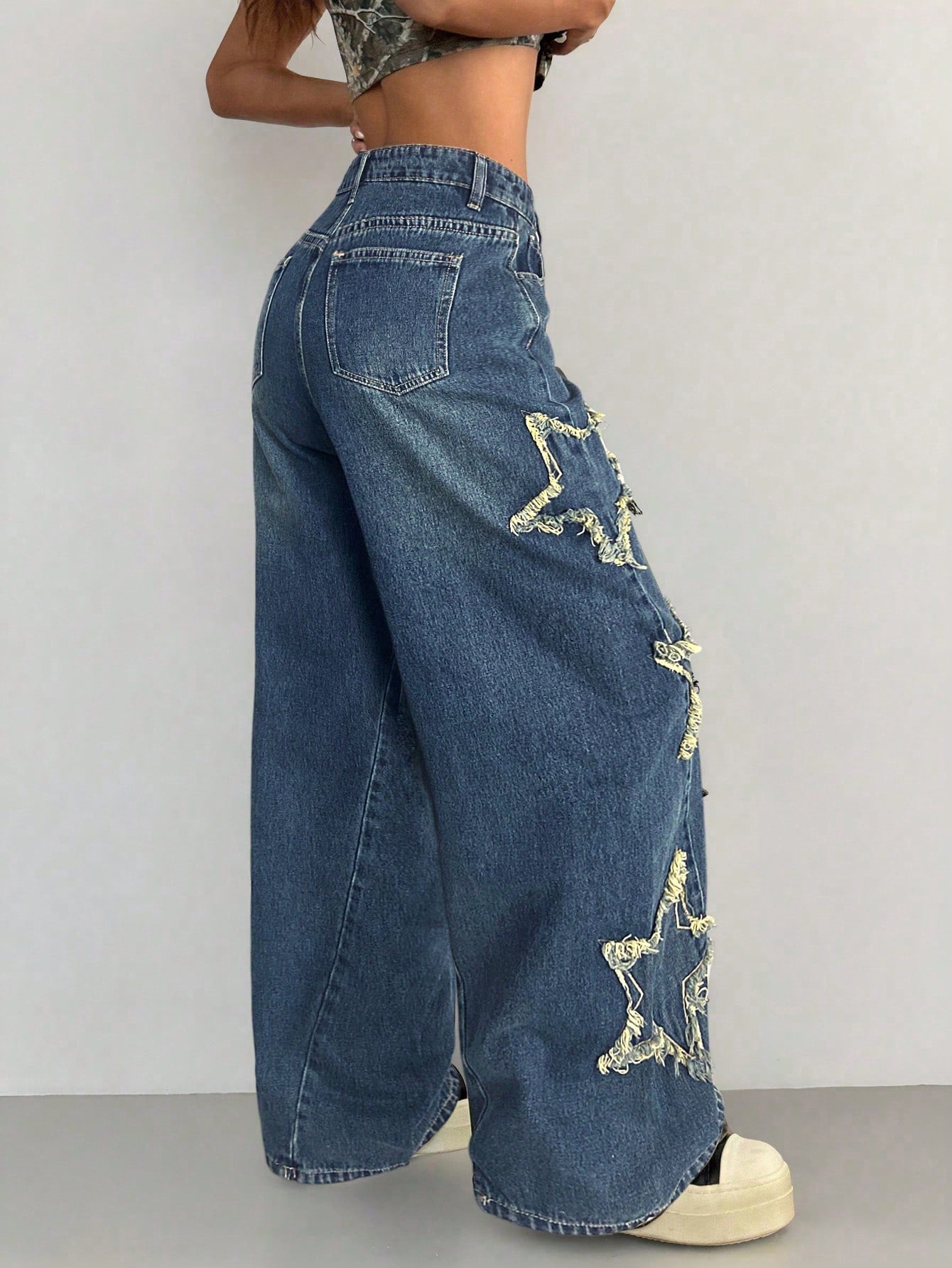 Coolane Women's Rapper Athleisure Grunge Star Pattern Washed Jeans