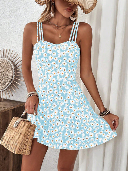 Breezaya Women's Yellow Floral Print Cami Dress Vacation Beach Outfit