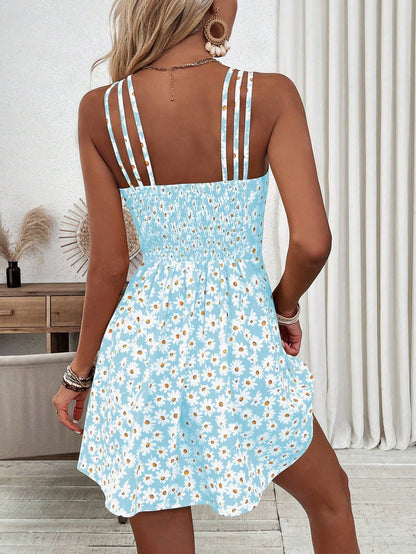 Breezaya Women's Yellow Floral Print Cami Dress Vacation Beach Outfit