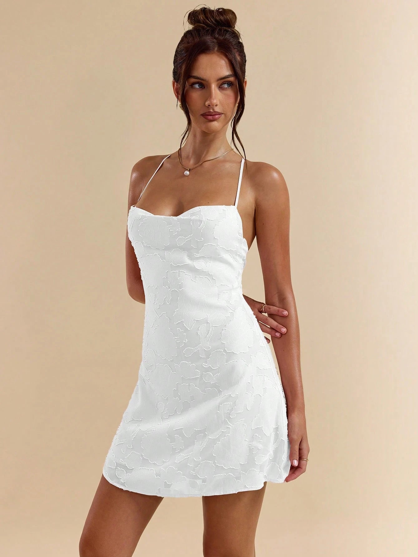 SHEIN BAE Spring/Summer Solid Pink Bodycon Low Back Tie Strap Textured A-Line Super Short Mini Dress For Women,Bohemian Clothes,Bodycon Dress