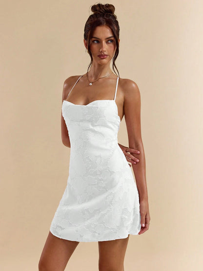 SHEIN BAE Spring/Summer Solid Pink Bodycon Low Back Tie Strap Textured A-Line Super Short Mini Dress For Women,Bohemian Clothes,Bodycon Dress