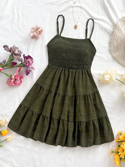 Soleia WYWH Women Spring Break Solid Ruffle Hem Cami Blue Dress,Summer Dresses For Women