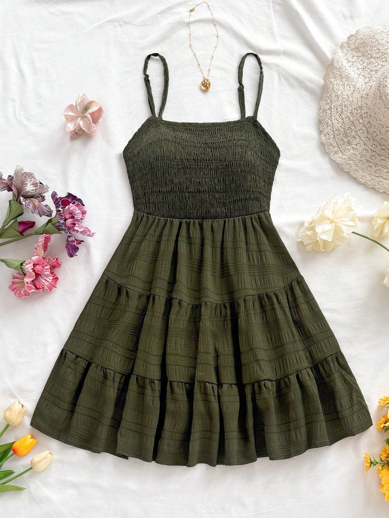 Soleia WYWH Women Spring Break Solid Ruffle Hem Cami Blue Dress,Summer Dresses For Women