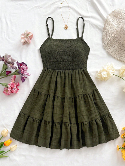 Soleia WYWH Women Spring Break Solid Ruffle Hem Cami Blue Dress,Summer Dresses For Women