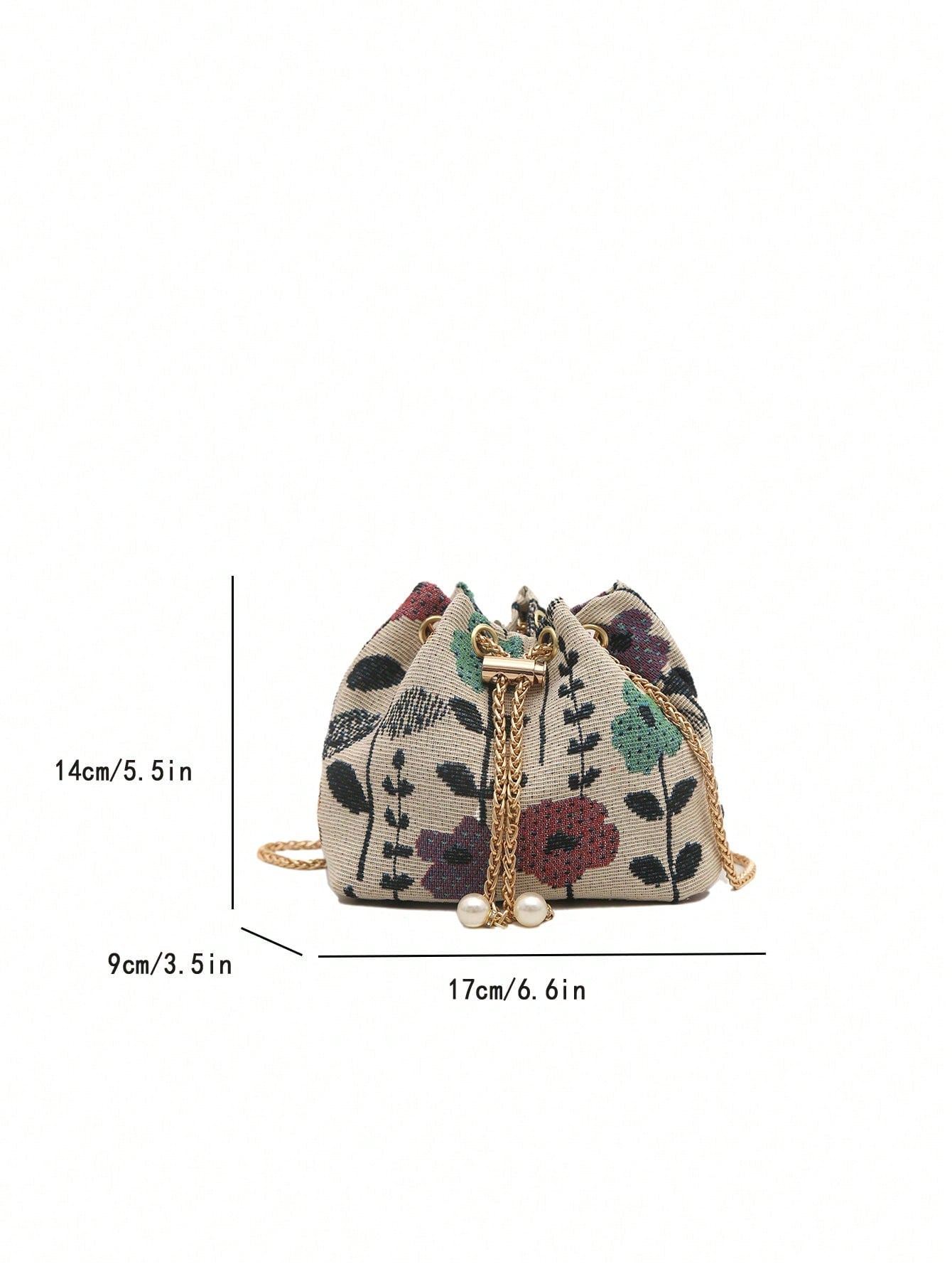 Fashion Solid Color Hollow Out Woven Chain Drawstring Mini Crossbody Bucket Bag