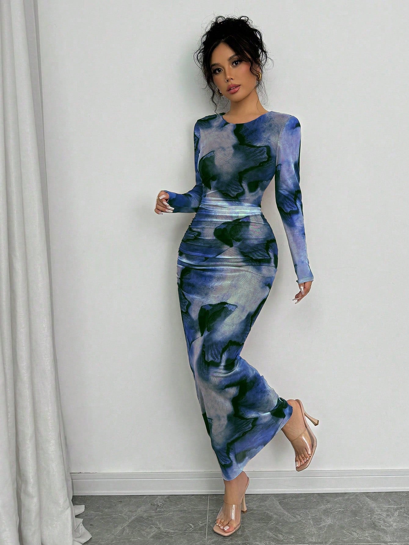 Elenzga Elegant Gradient Long Sleeve Slim Fit Women's Dress Fall Cloth For Women