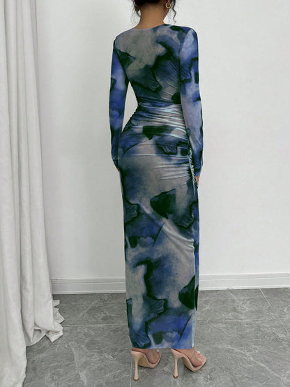 Elenzga Elegant Gradient Long Sleeve Slim Fit Women's Dress Fall Cloth For Women