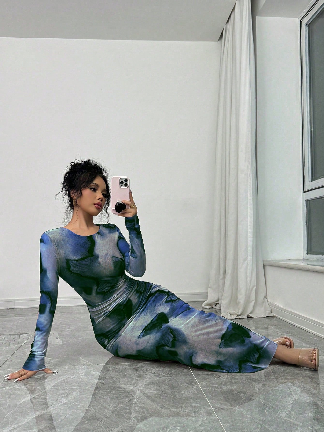 Elenzga Elegant Gradient Long Sleeve Slim Fit Women's Dress Fall Cloth For Women