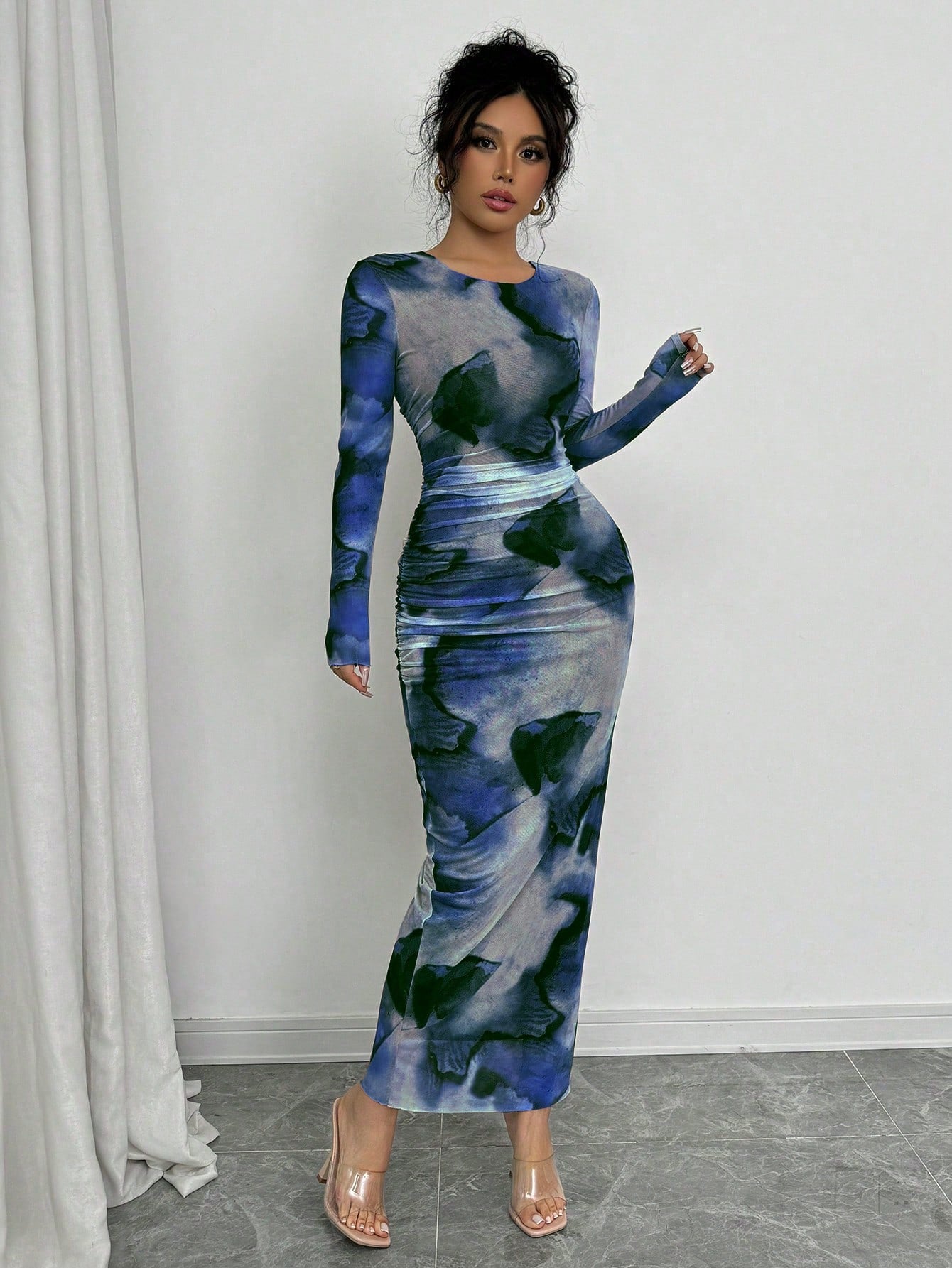 Elenzga Elegant Gradient Long Sleeve Slim Fit Women's Dress Fall Cloth For Women