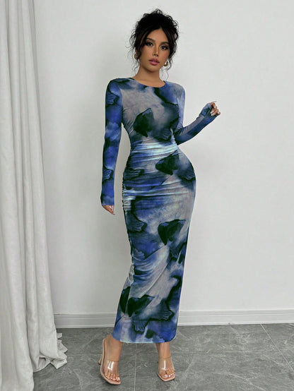 Elenzga Elegant Gradient Long Sleeve Slim Fit Women's Dress Fall Cloth For Women