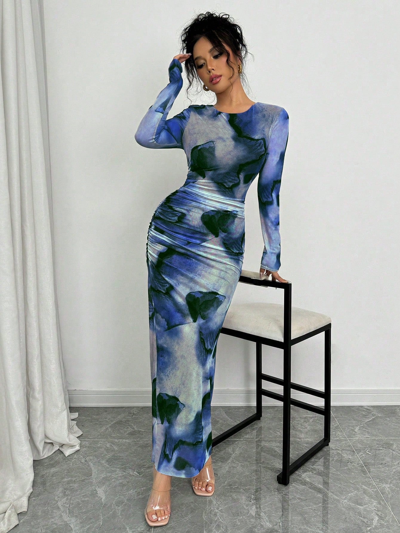 Elenzga Elegant Gradient Long Sleeve Slim Fit Women's Dress Fall Cloth For Women