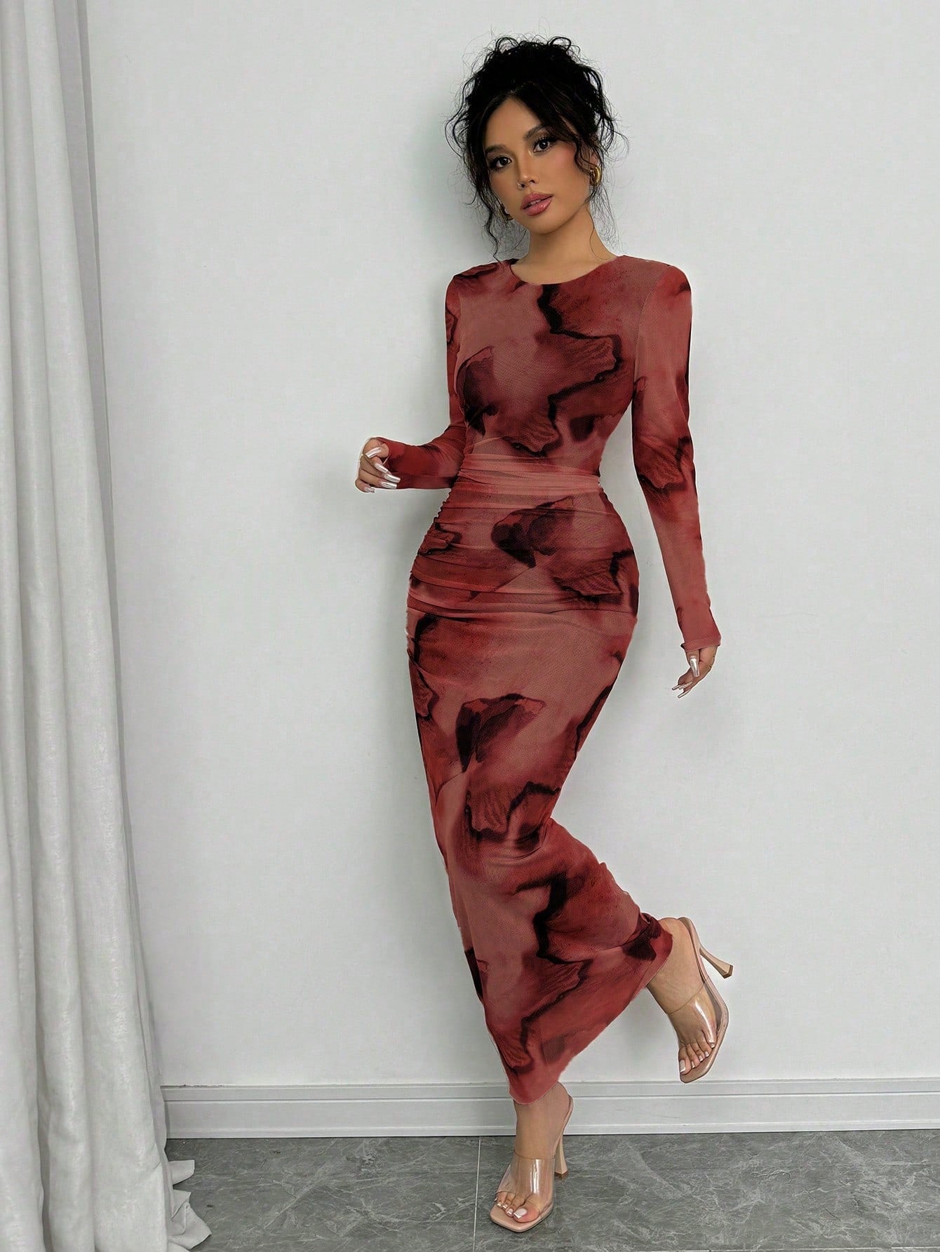 Elegant Gradient Long Sleeve Slim Fit Women's Dress Fall Cloth For Women