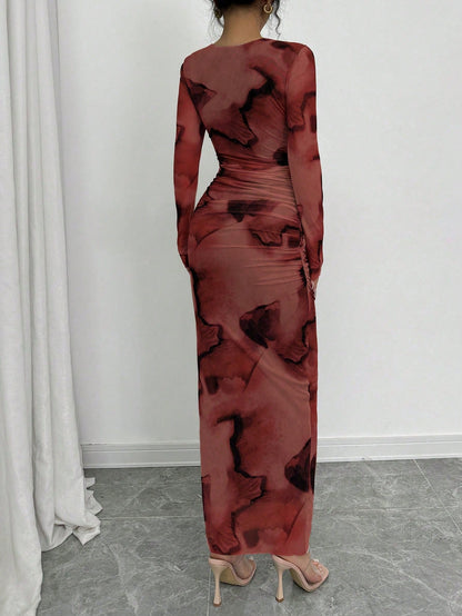 Elenzga Elegant Gradient Long Sleeve Slim Fit Women's Dress Fall Cloth For Women