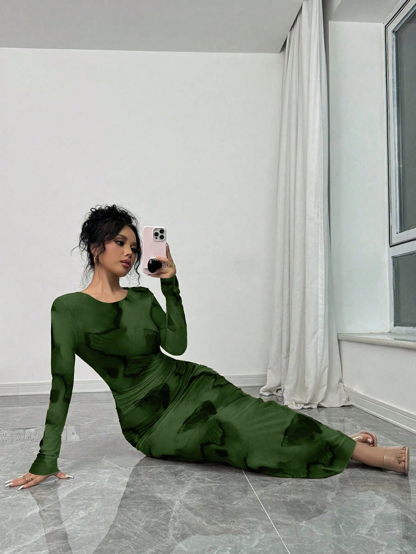 Elenzga Elegant Gradient Long Sleeve Slim Fit Women's Dress Fall Cloth For Women