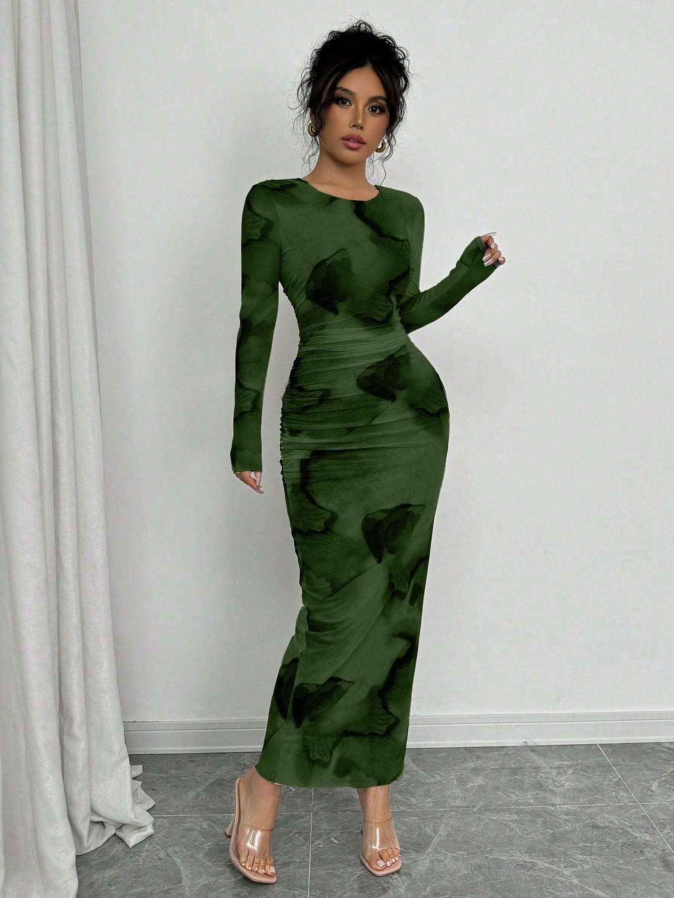 Elenzga Elegant Gradient Long Sleeve Slim Fit Women's Dress Fall Cloth For Women