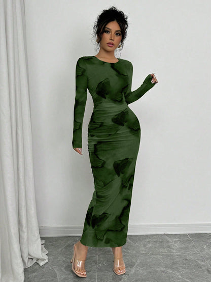 Elenzga Elegant Gradient Long Sleeve Slim Fit Women's Dress Fall Cloth For Women