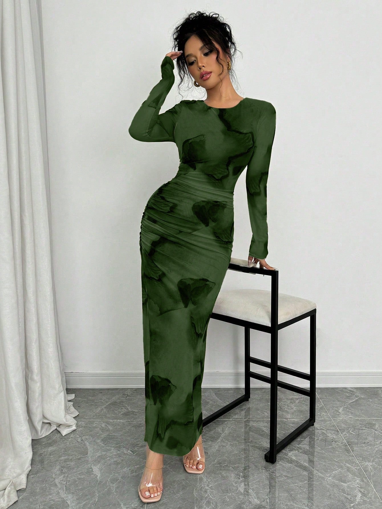 Elenzga Elegant Gradient Long Sleeve Slim Fit Women's Dress Fall Cloth For Women