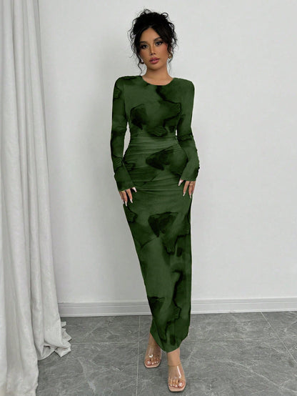 Elenzga Elegant Gradient Long Sleeve Slim Fit Women's Dress Fall Cloth For Women