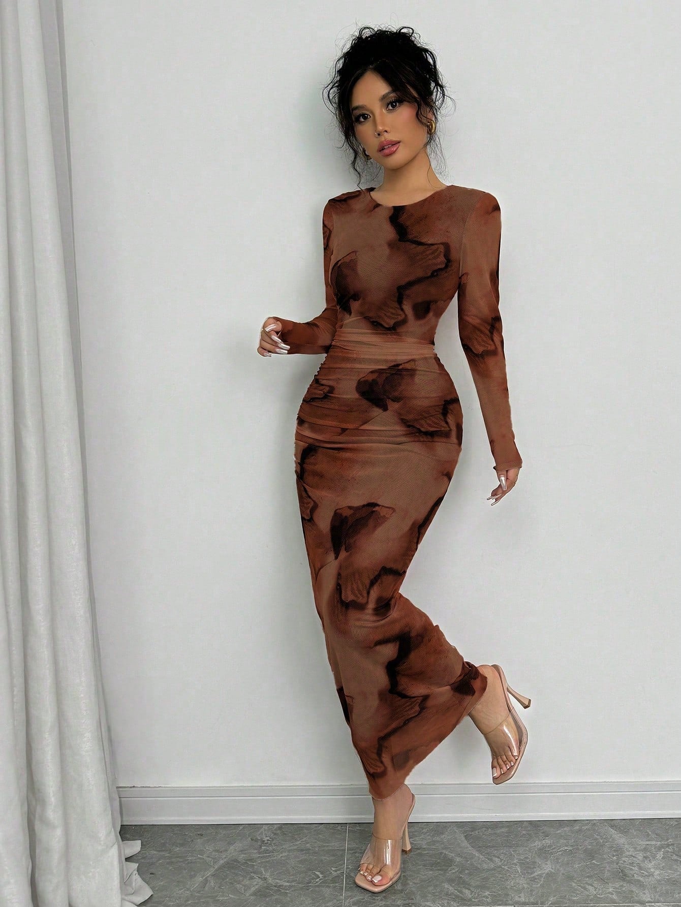 Elenzga Elegant Gradient Long Sleeve Slim Fit Women's Dress Fall Cloth For Women