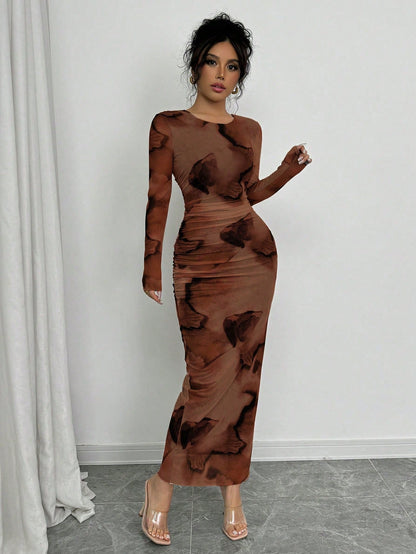 Elenzga Elegant Gradient Long Sleeve Slim Fit Women's Dress Fall Cloth For Women