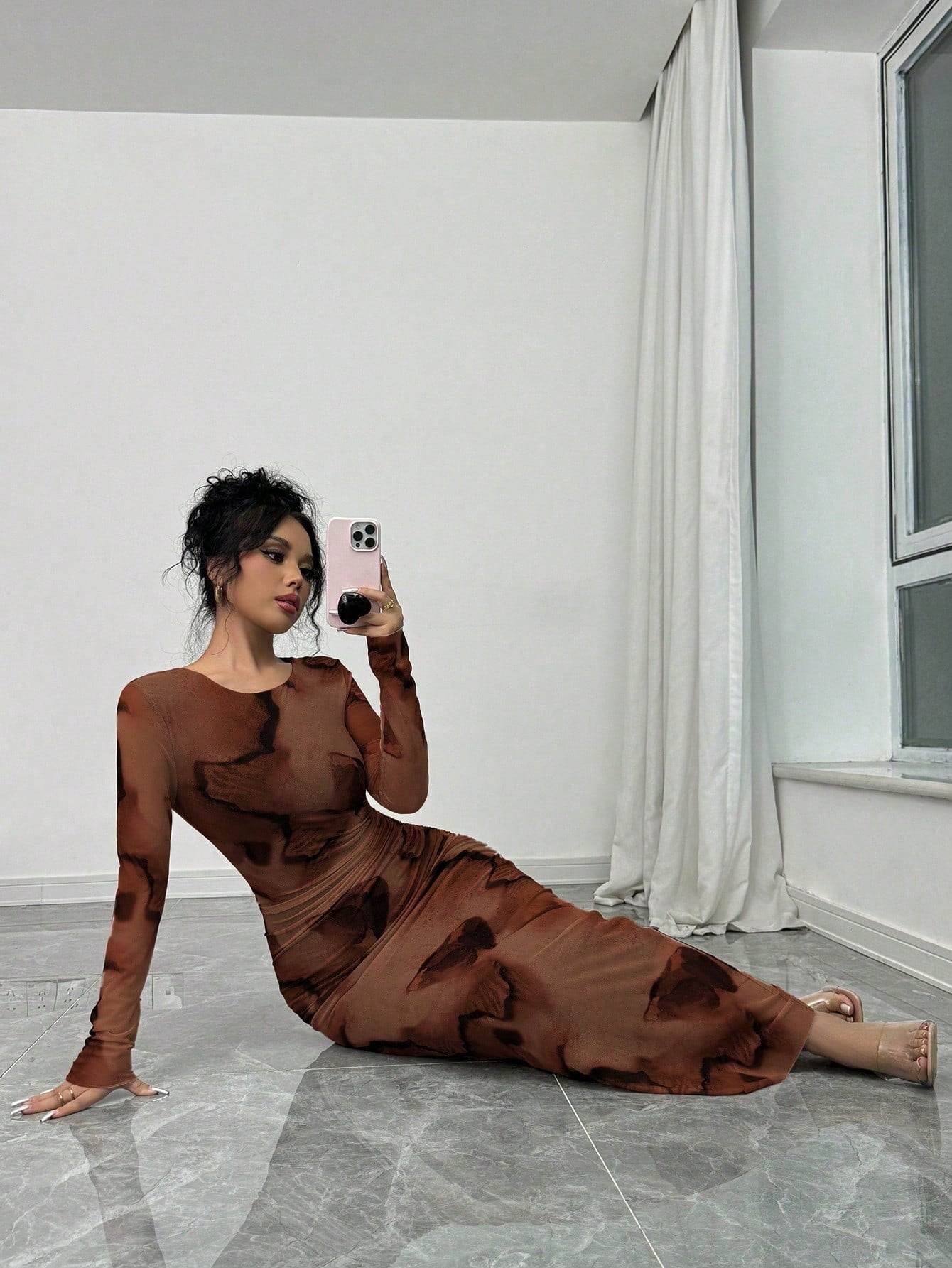 Elenzga Elegant Gradient Long Sleeve Slim Fit Women's Dress Fall Cloth For Women