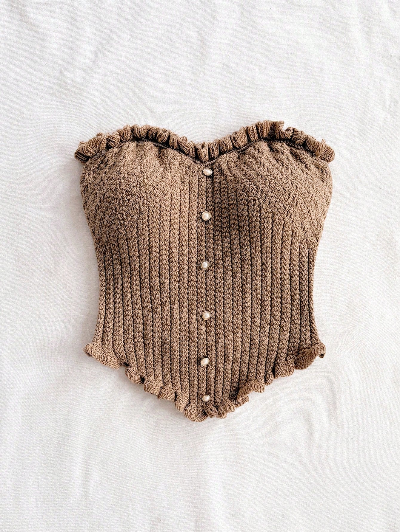 Soleia Women's Button Decor Fashion Casual Ruffle Hem Knitted Camisole Top,Going Out Top