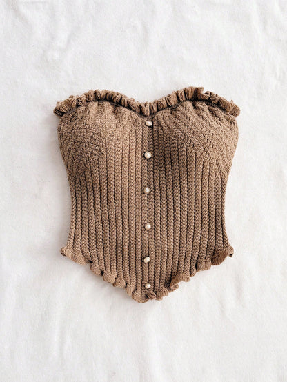 Soleia Women's Button Decor Fashion Casual Ruffle Hem Knitted Camisole Top,Going Out Top