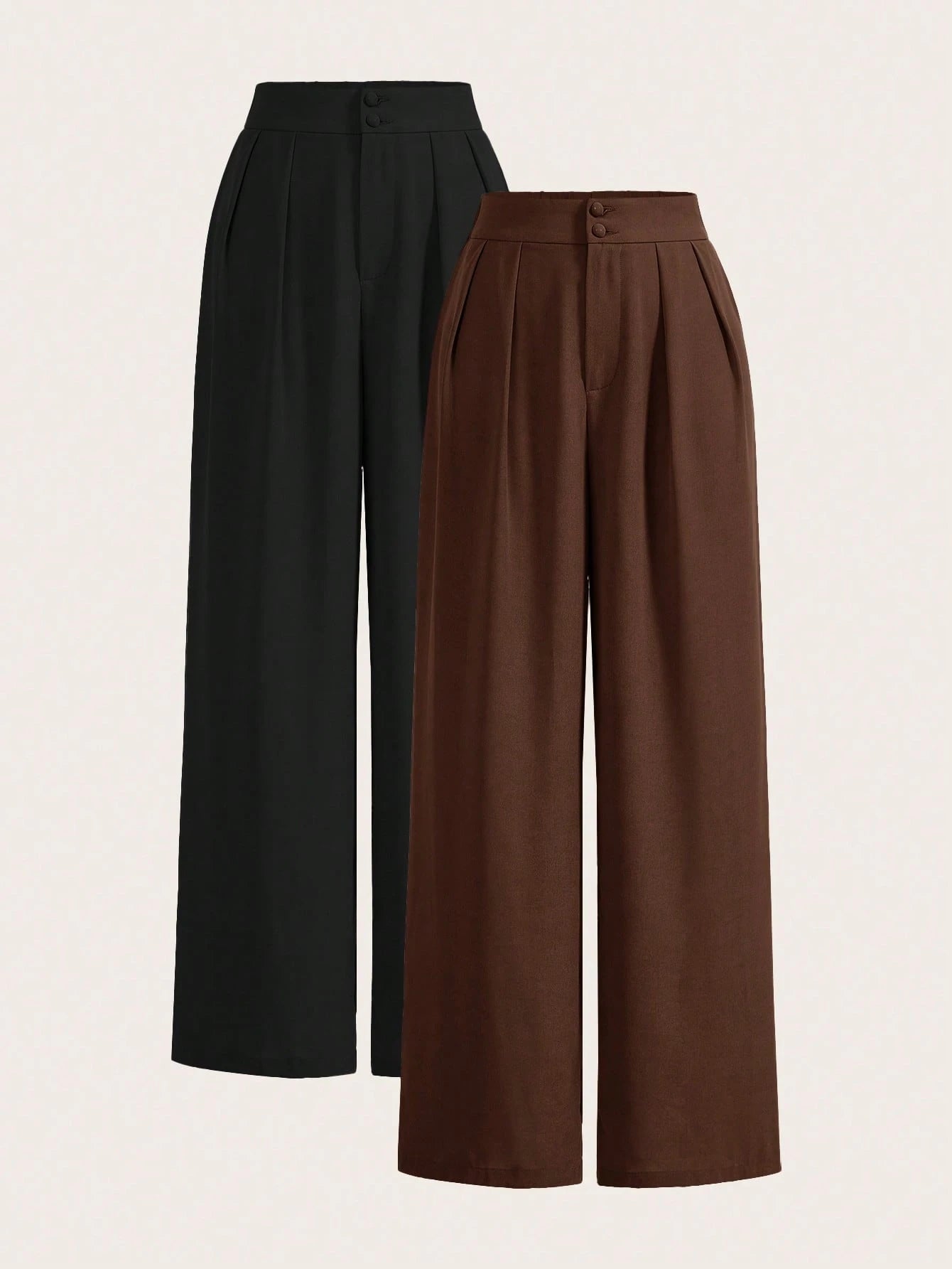 Poéselle Summer High-Waisted Pants Multi-Piece Set, Wide Leg Pants High Waist Fold Pleated Wide Leg Pants, Pants, Loose Fit, Long Pants