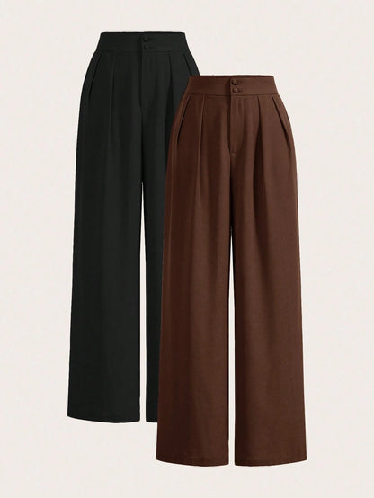 Poéselle Summer High-Waisted Pants Multi-Piece Set, Wide Leg Pants High Waist Fold Pleated Wide Leg Pants, Pants, Loose Fit, Long Pants