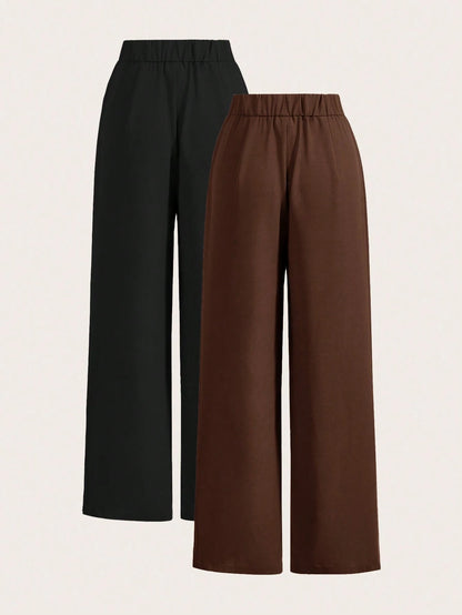 Poéselle Summer High-Waisted Pants Multi-Piece Set, Wide Leg Pants High Waist Fold Pleated Wide Leg Pants, Pants, Loose Fit, Long Pants