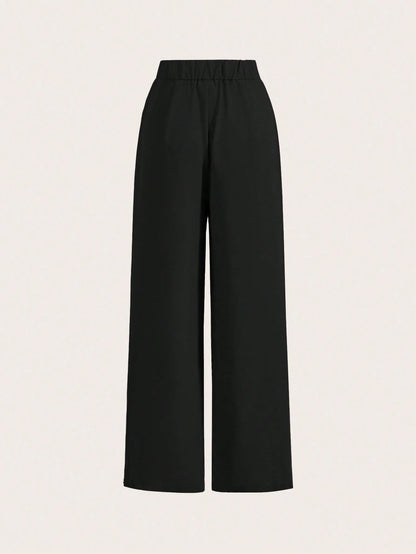 Poéselle Summer High-Waisted Pants Multi-Piece Set, Wide Leg Pants High Waist Fold Pleated Wide Leg Pants, Pants, Loose Fit, Long Pants