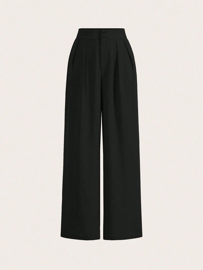 Poéselle Summer High-Waisted Pants Multi-Piece Set, Wide Leg Pants High Waist Fold Pleated Wide Leg Pants, Pants, Loose Fit, Long Pants