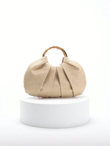 2024 Spring New Arrival Women Handbag, One Piece Of Solid Color Pearl Glossy PU Cloud Bag, Fashionable And Concise Stitching Design With Elegant Elegant For Lady, Foldable And Wrinkled Bag Style.