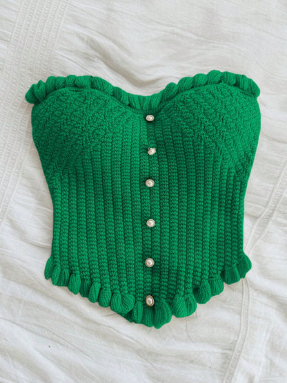 Soleia Women's Button Decor Fashion Casual Ruffle Hem Knitted Camisole Top,Going Out Top