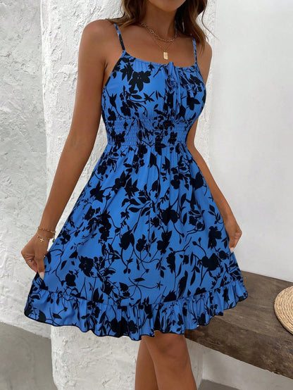 SHEIN PETITE Summer Printed Waist Cinching Sexy Strapless Bodycon Dress, Vintage Floral Print Waist Tightening Sexy Petite Strap Dress, Fashion Waist Cinching Sexy Floral Print Lady-Like Dress