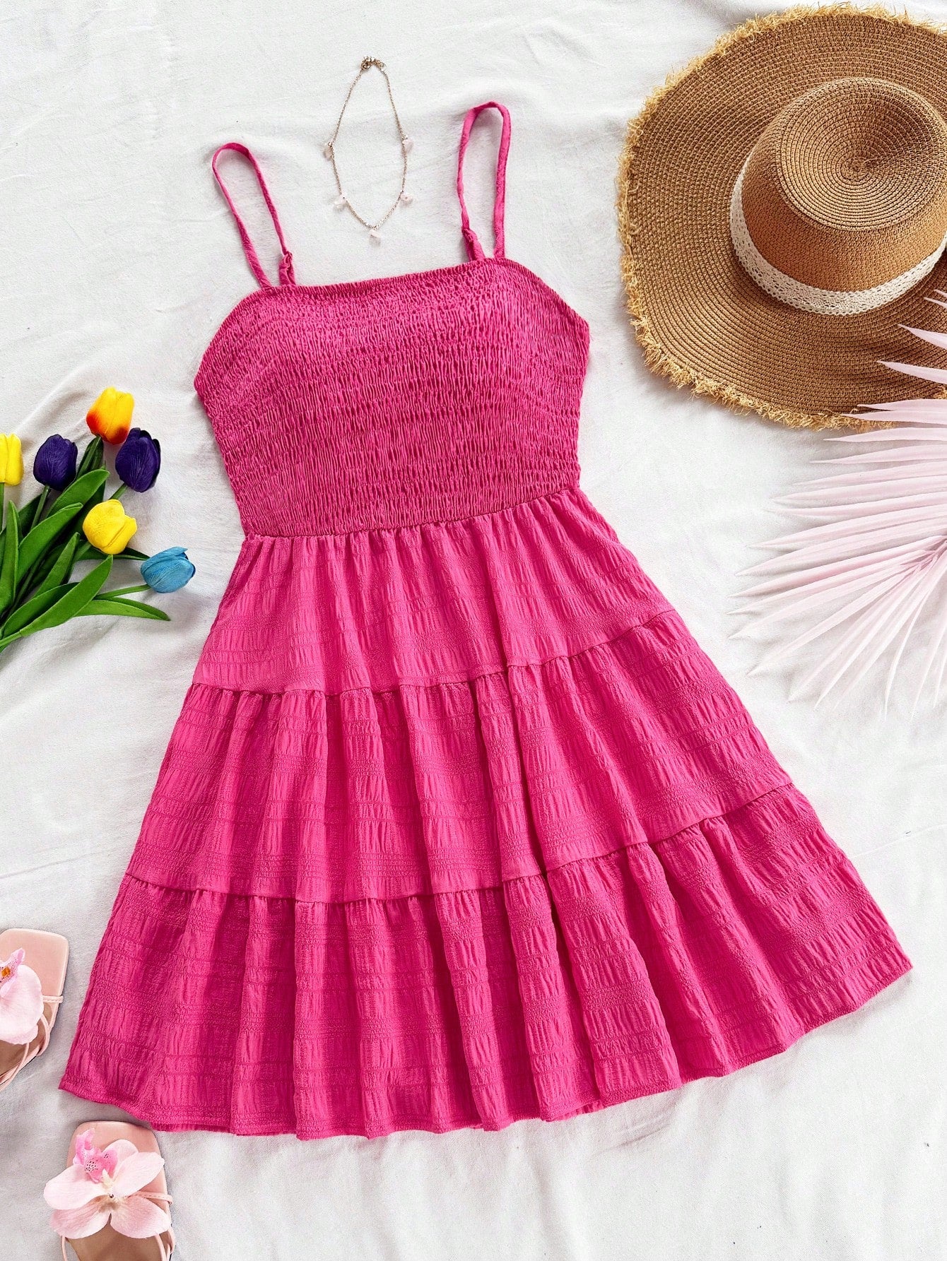 Soleia WYWH Women Spring Break Solid Ruffle Hem Cami Blue Dress,Summer Dresses For Women