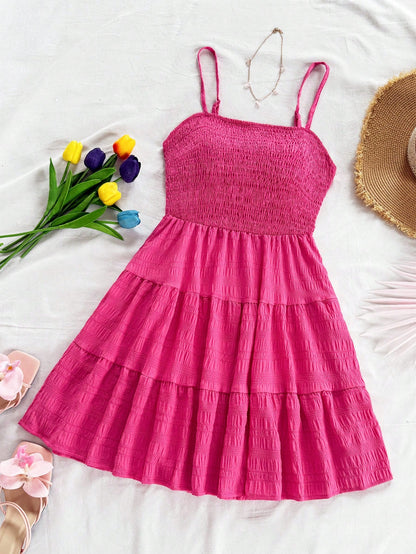 Soleia WYWH Women Spring Break Solid Ruffle Hem Cami Blue Dress,Summer Dresses For Women