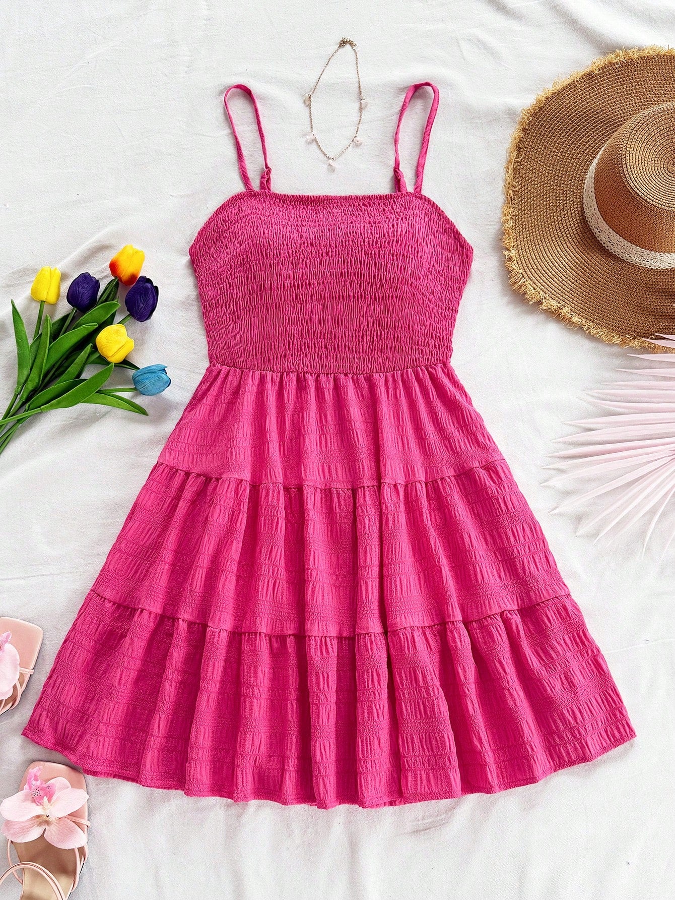 Soleia WYWH Women Spring Break Solid Ruffle Hem Cami Blue Dress,Summer Dresses For Women