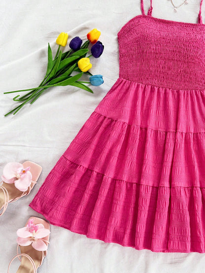 Soleia WYWH Women Spring Break Solid Ruffle Hem Cami Blue Dress,Summer Dresses For Women