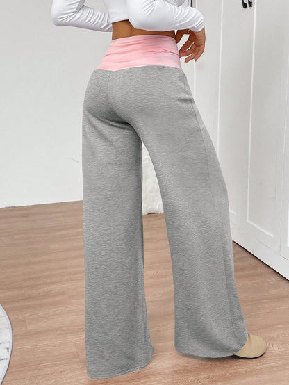 INAWLY Women's Casual Contrast Foldover Waist Wide Leg Sweatpants Graduation,Back To School Outfits,Graduation,Teacher Outfits For Women,Back To School Fall Cloth For Women