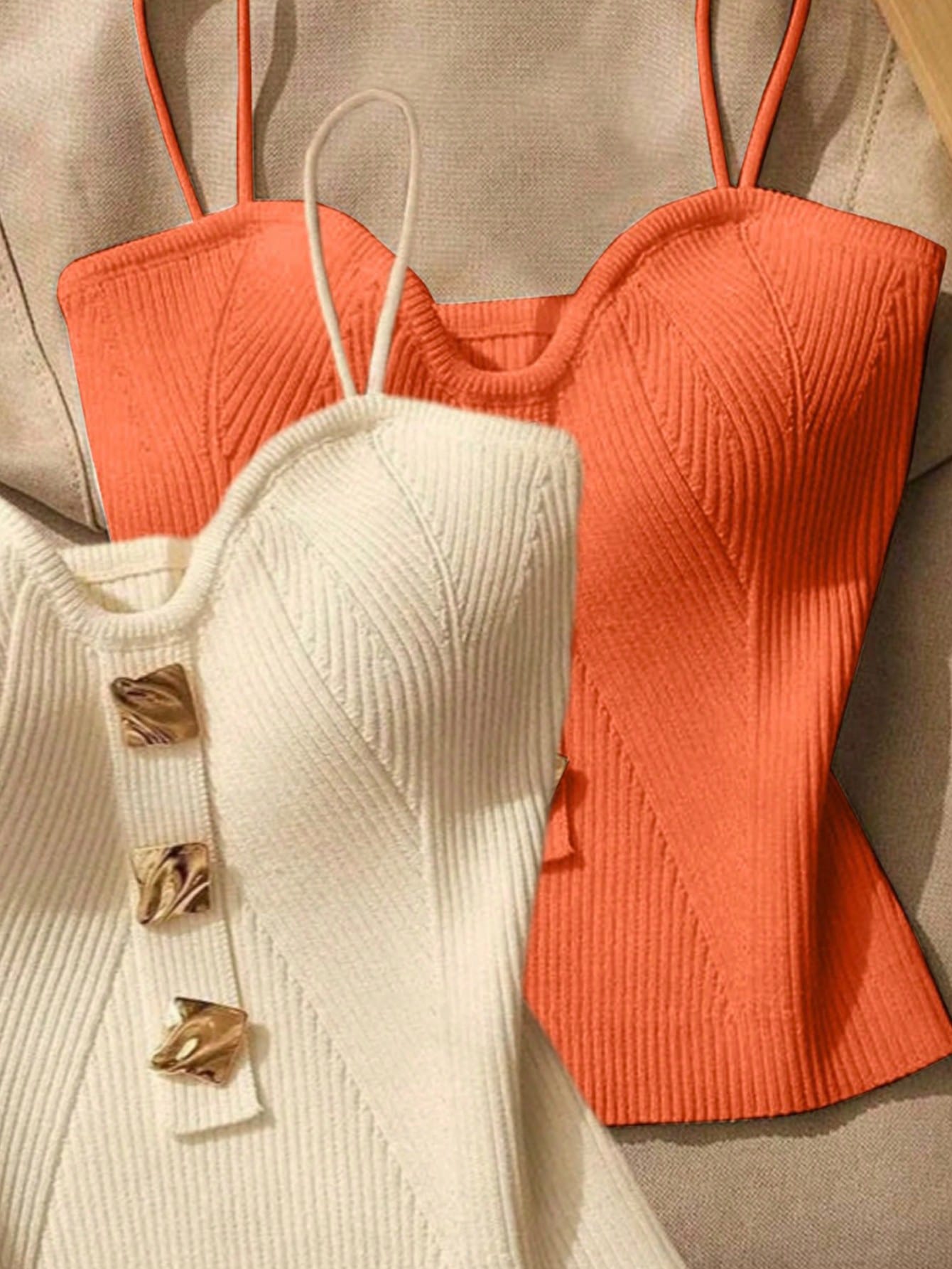 Women Metallic Decor Form-Fitting Camisole Knit Top