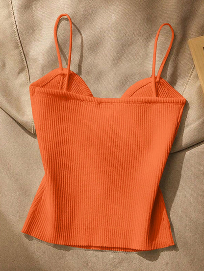 Women Metallic Decor Form-Fitting Camisole Knit Top