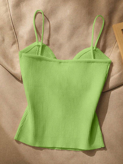 Women Metallic Decor Form-Fitting Camisole Knit Top