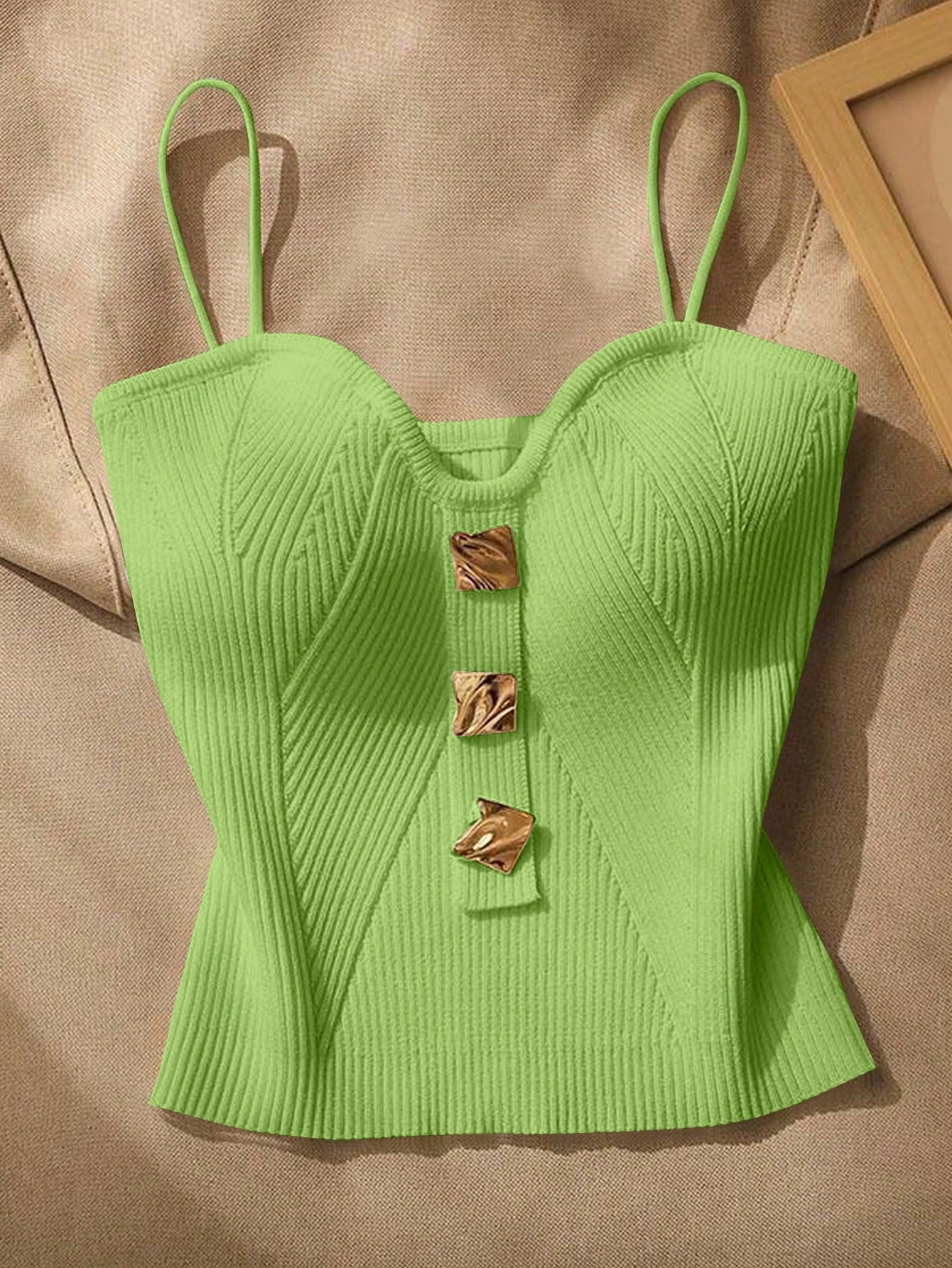 Women Metallic Decor Form-Fitting Camisole Knit Top