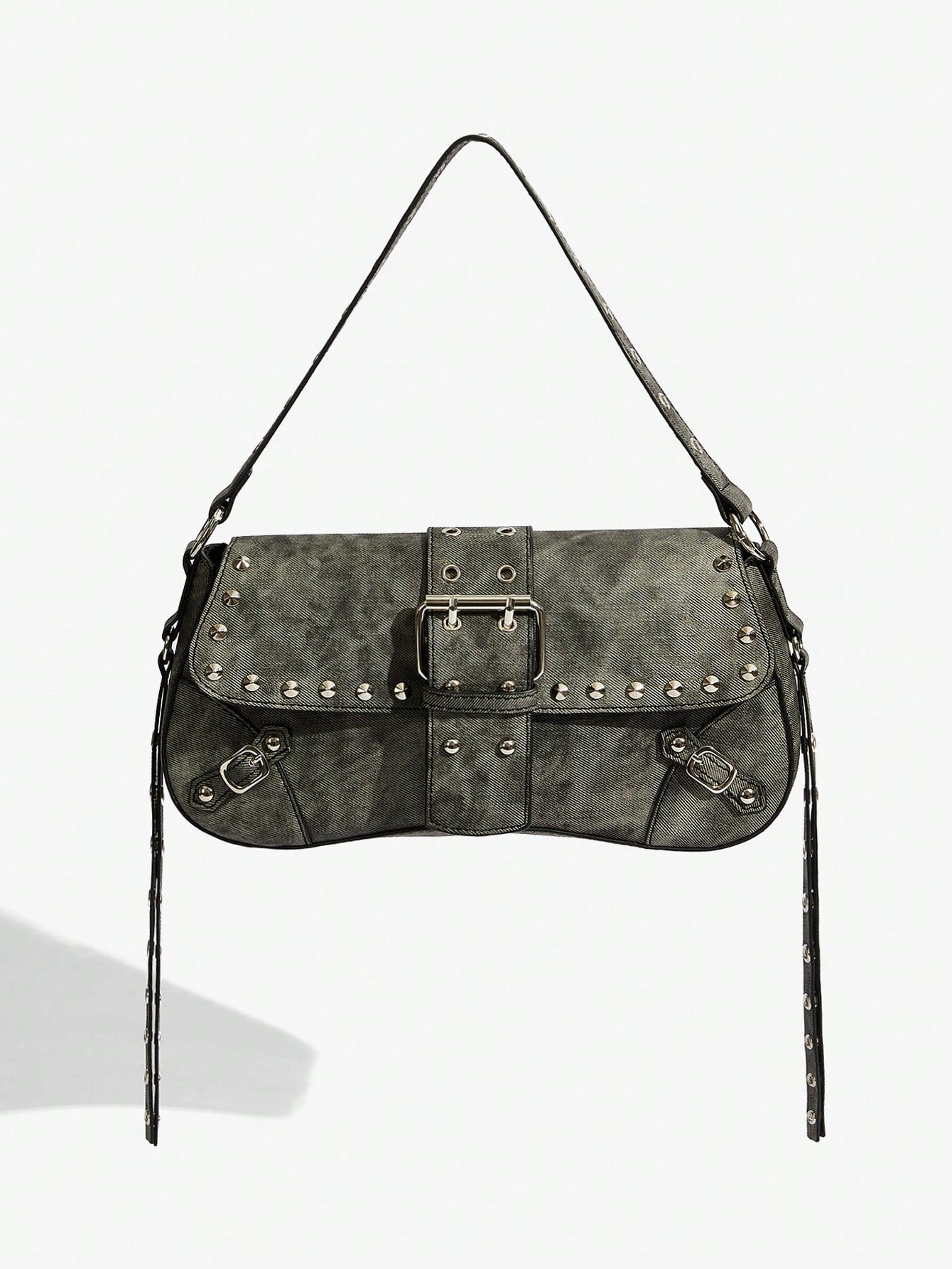 SHEIN X Lucía Bellido SHEIN SXY Fashionable Black Stud Shoulder Bag For Women, Versatile, Shopping Bag, Cool, Street Bag, Teenagers