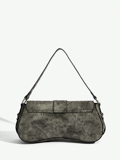 SHEIN X Lucía Bellido SHEIN SXY Fashionable Black Stud Shoulder Bag For Women, Versatile, Shopping Bag, Cool, Street Bag, Teenagers